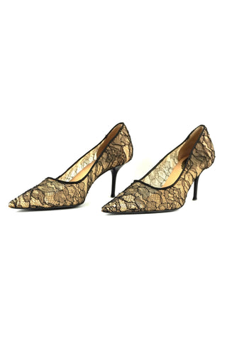 Pointed-Toe Lace Pumps