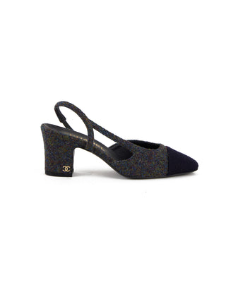 Interlocking CC Logo Tweed Slingback Pumps