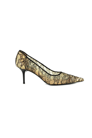 Pointed-Toe Lace Pumps