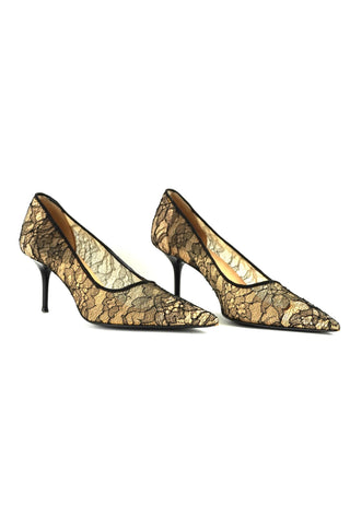 Pointed-Toe Lace Pumps