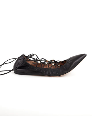 Rockstud Accents Leather Ballet Flats