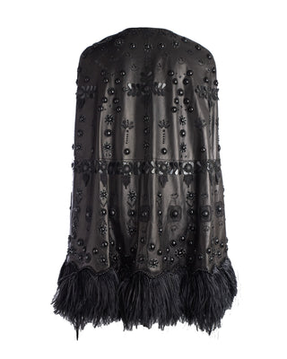 Barbiecore Demi Couture Runway Leather Beaded Feather Cape