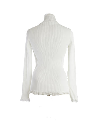 Blanc Optique Turtleneck Ruffle Detail Sweater