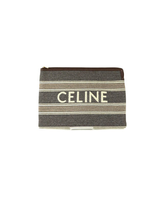 Large Pouch in Striped Jacquard and Natural Calfskin Bag