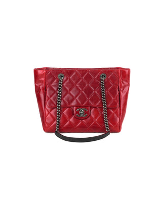 Small Glazed Calfskin Duo Color Tote Bag